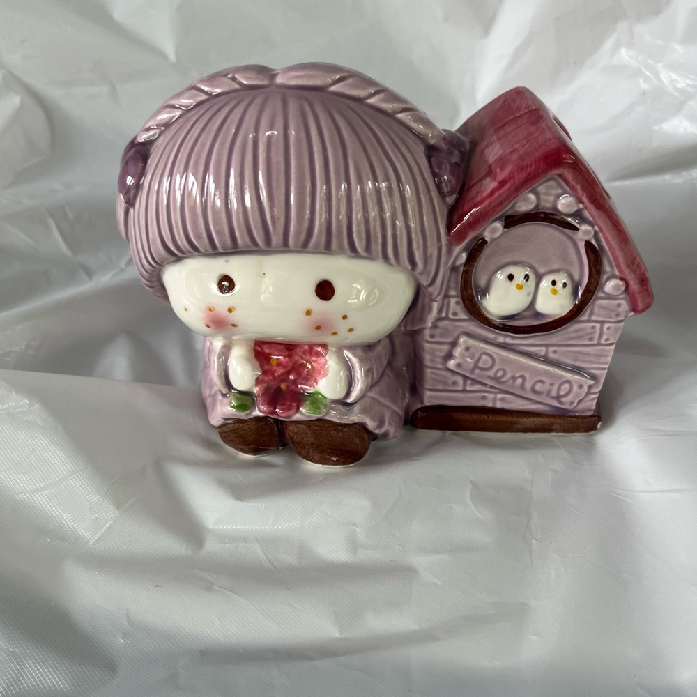 Adorable Purple Ceramic Kotobuki coin bank & Pencil Holder